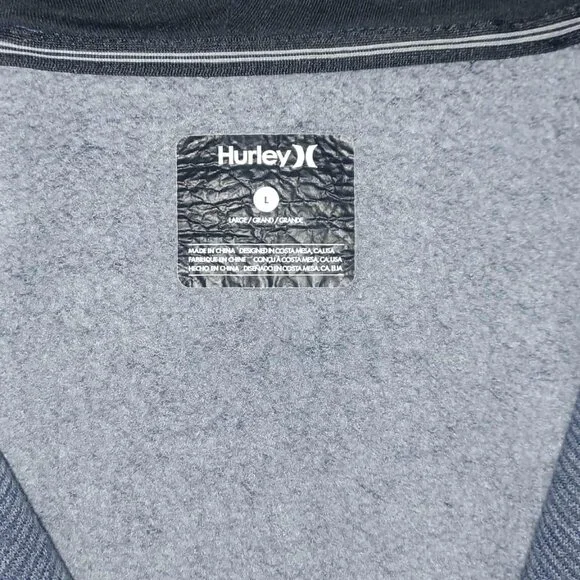 Men's Classic Hurley Large Hoodie with Drawstrings and Zipper Inside Fleece - Picture 4 of 7